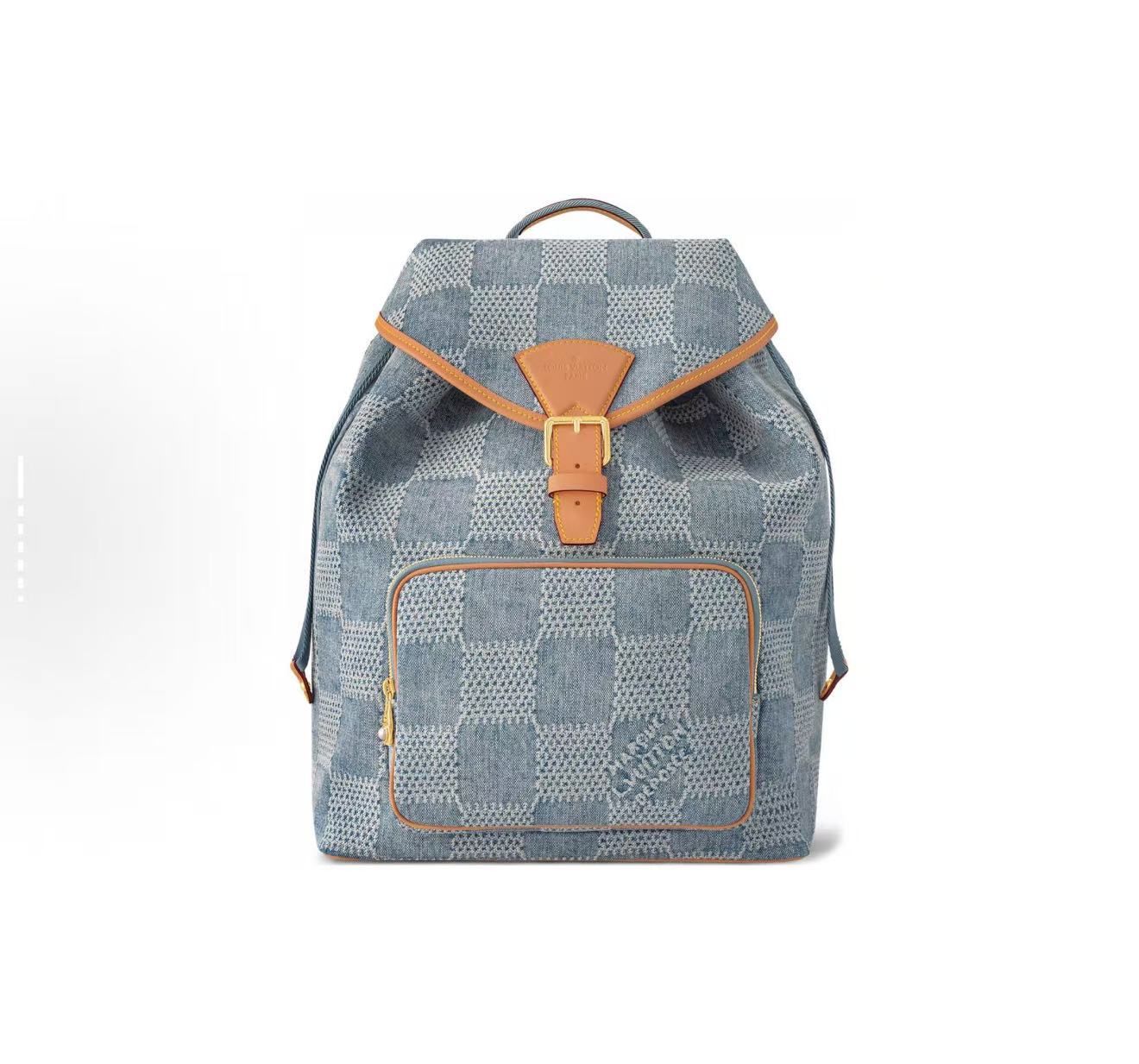 99新 LouisVuitton/路易威登 牛仔丹宁棋盘格蓝色双肩包