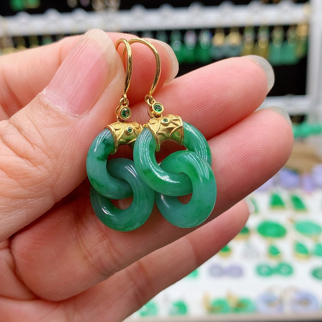 翡翠耳饰18K金镶嵌西**郎