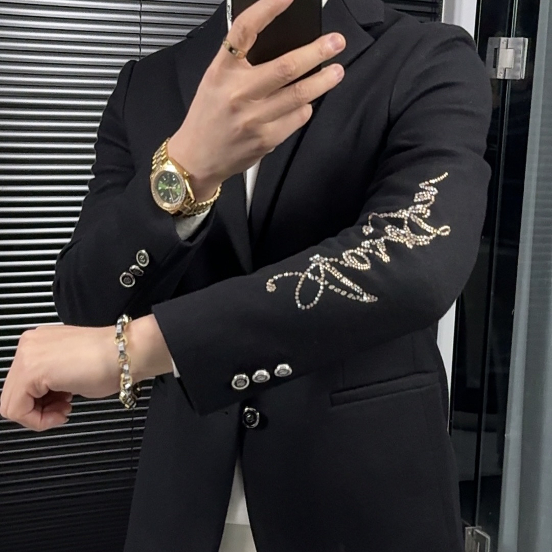 男士秋冬加厚修身高端轻奢小西装时尚休闲百搭外套