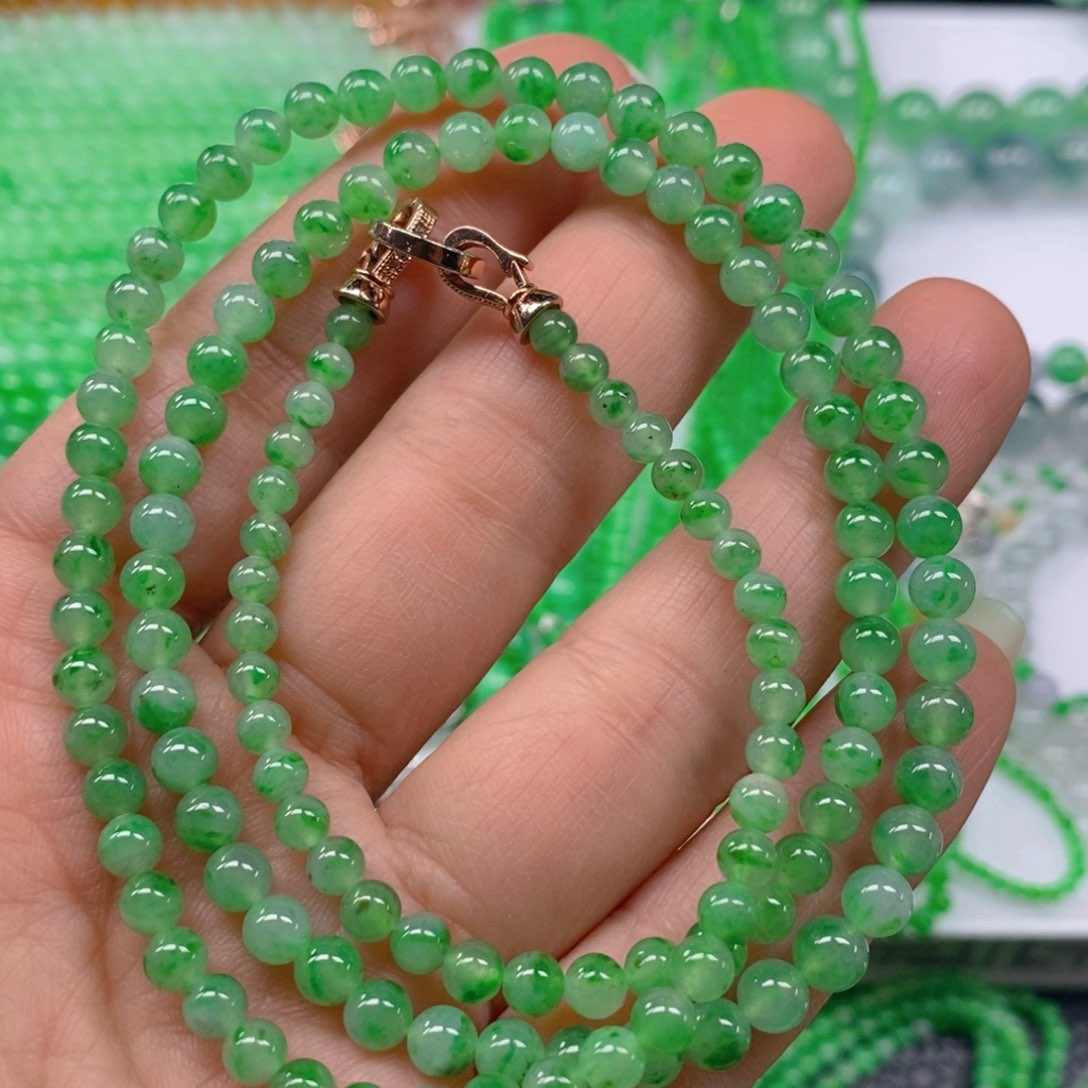 翡翠颈饰未镶嵌冰种飘阳绿塔链4，5.5m' m