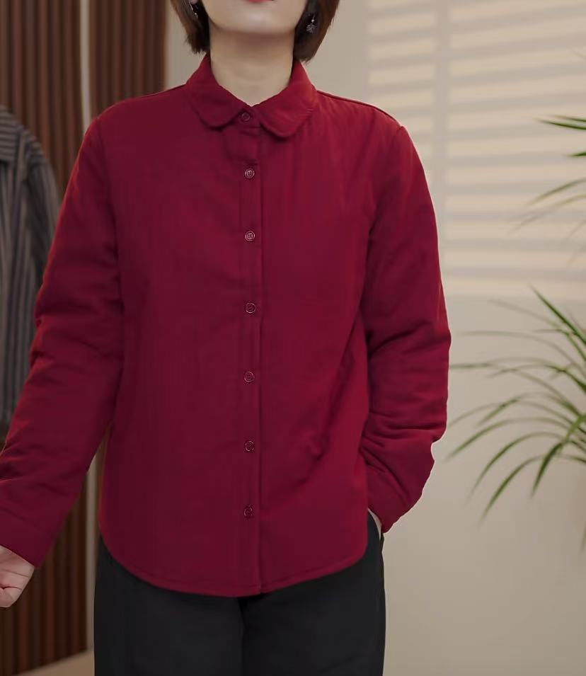 2025新款纯色夹棉保暖纯棉棉衣休闲百搭长袖棉衬衣女YL