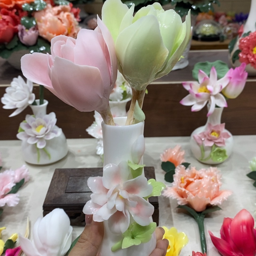 摆件陶瓷手工花摆件