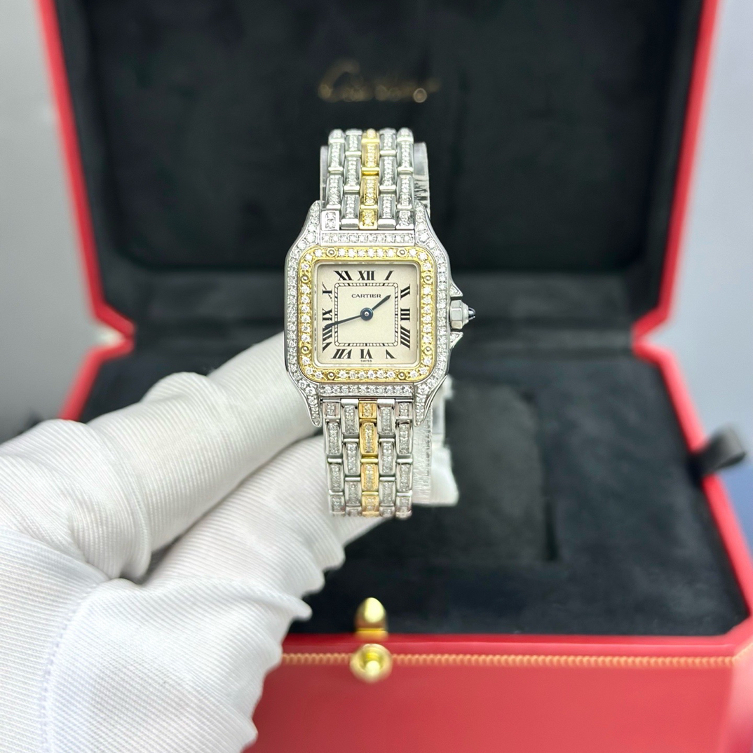 99新 Cartier/卡地亚 W25029B6山度士猎豹间金后钻双圈钻单表/17