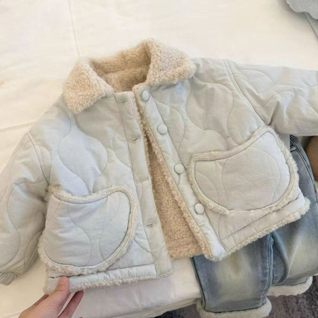 宝宝冬季衣服冬季新款儿童毛毛翻领保暖棉服女宝宝冬装外套加绒