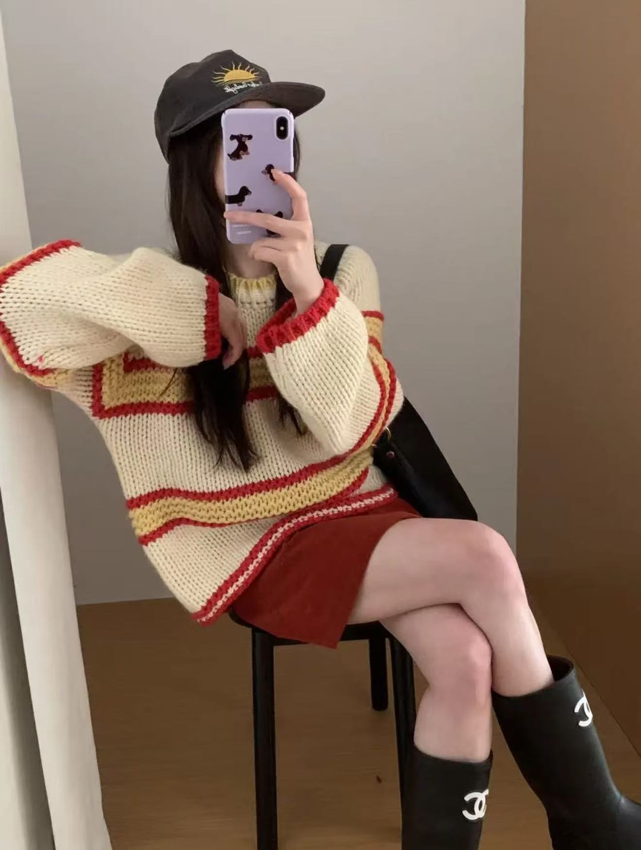 T1014【奶油麦浪】韩系粗针织撞色条纹套头秋冬女