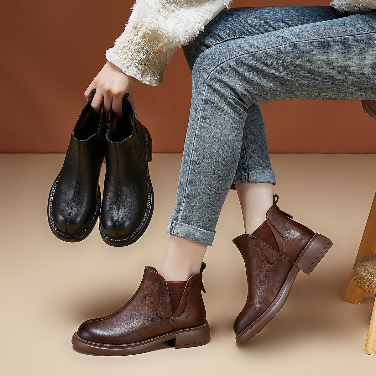 | 白露为霜 | 3.5公分 头层牛皮厚底马丁靴复古英伦风短靴女 489