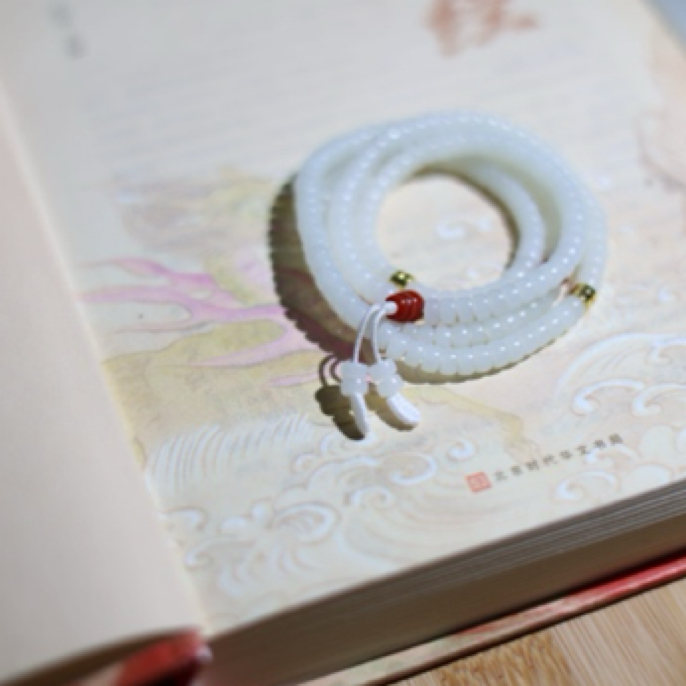 天然和田玉白玉项链串3*5mm