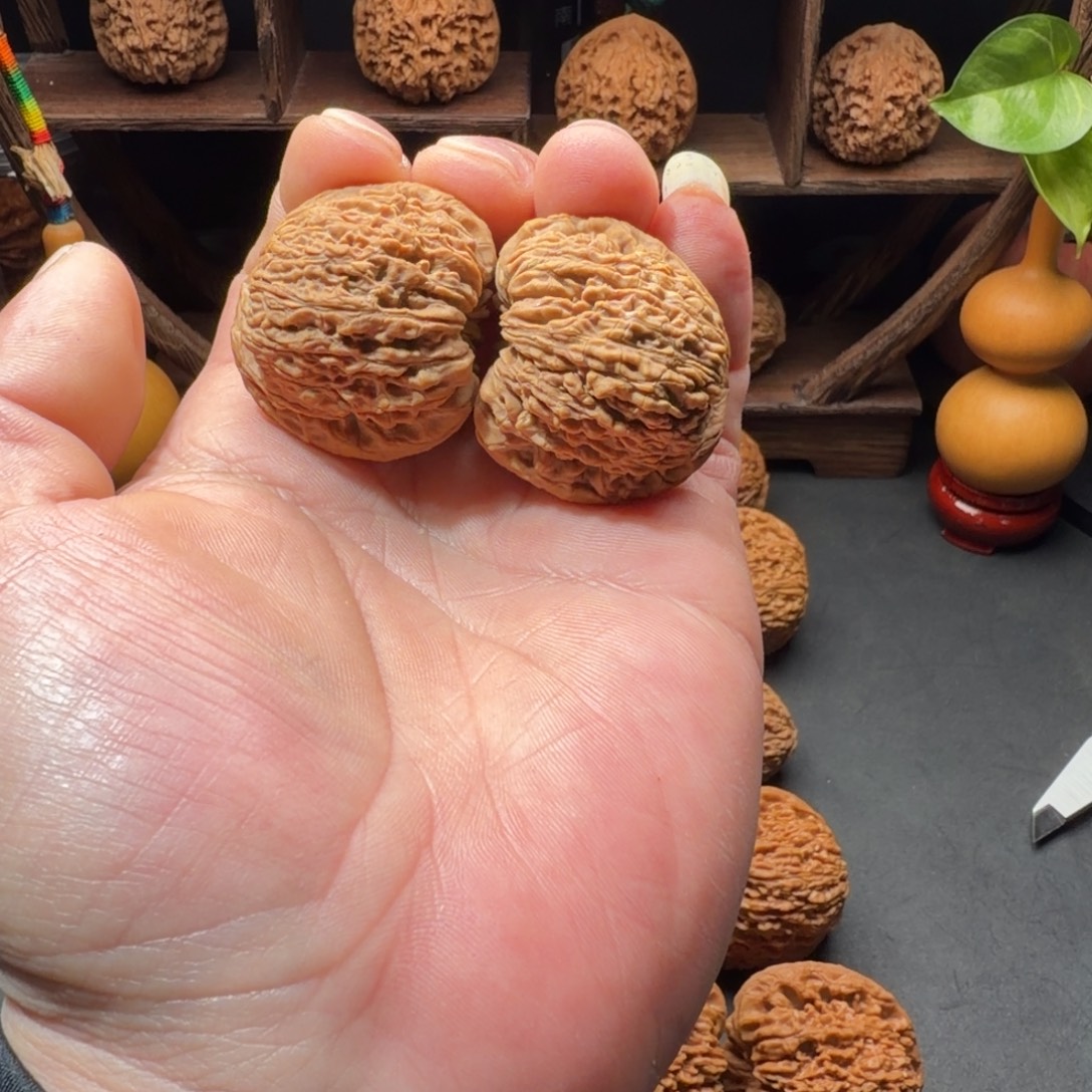 文玩核桃把件南疆石团子凹底蚂蚁拉丝尺寸38