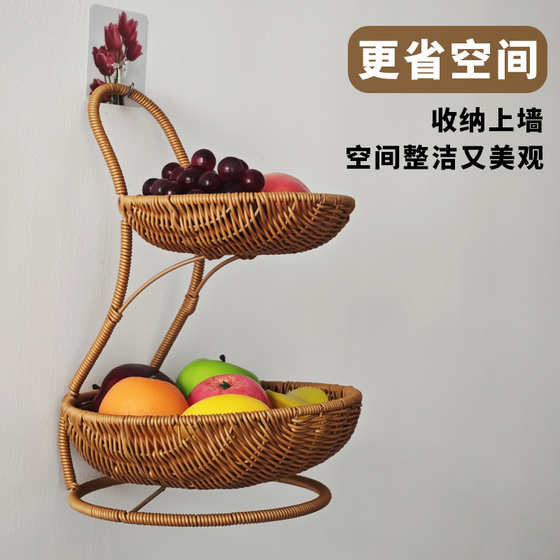 Y17手工藤编小蛮腰双层水果篮点心篮桌面摆件零食篮厨房收纳筐