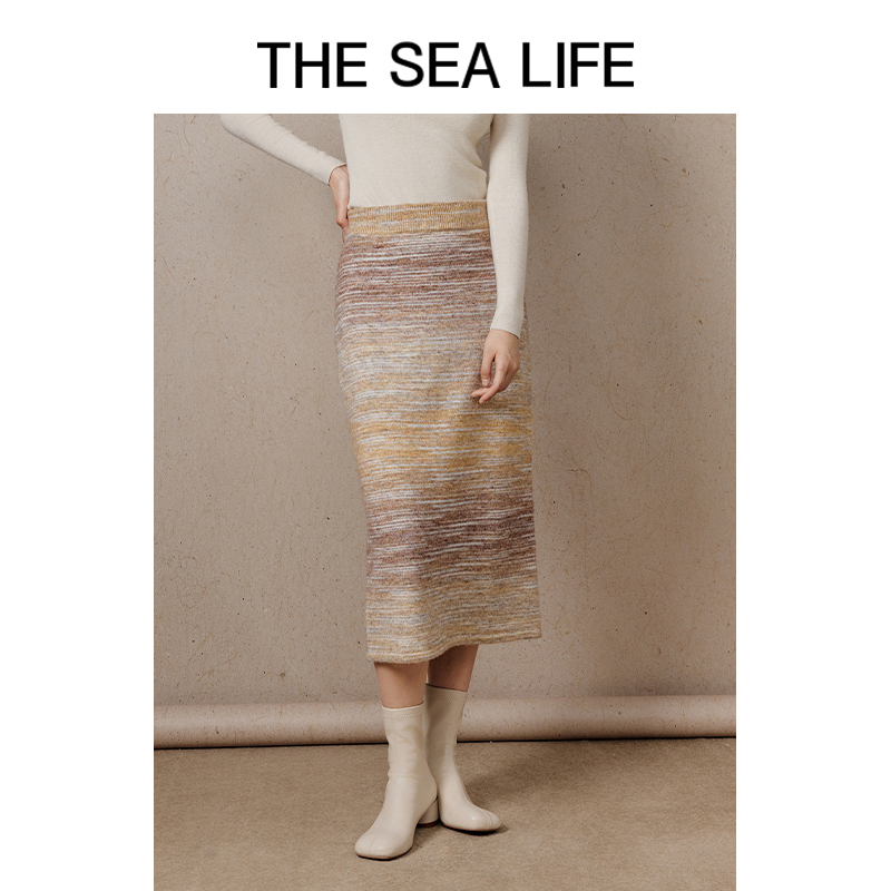 THESEALIFE 松紧腰半身裙女冬季修身百搭针织半裙18332