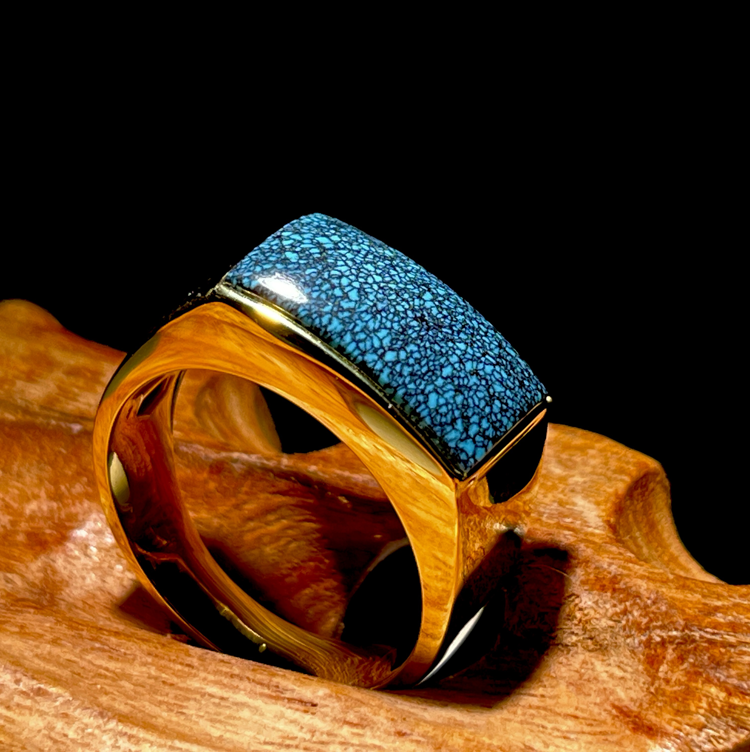 世泽出品湖北十堰天然原矿绿松石玉化乌蓝花镶金经典气质款