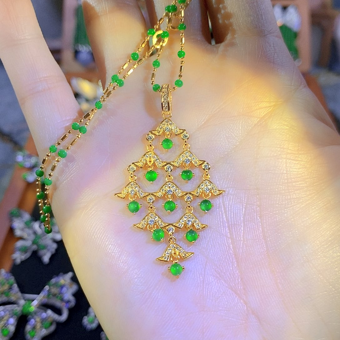 吊坠(不含链)银S925镶嵌翡翠