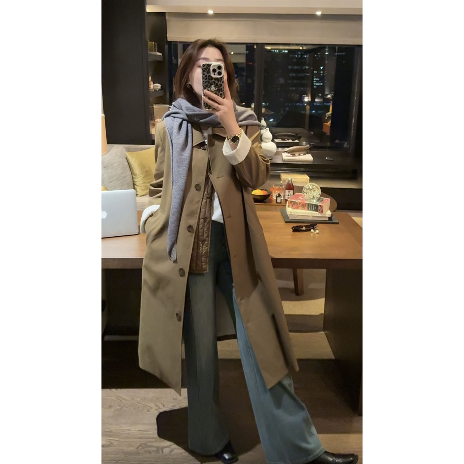 现货大婉酱微胖定制【飒与谦逊】设计感马甲风衣真两件外套女 0387D