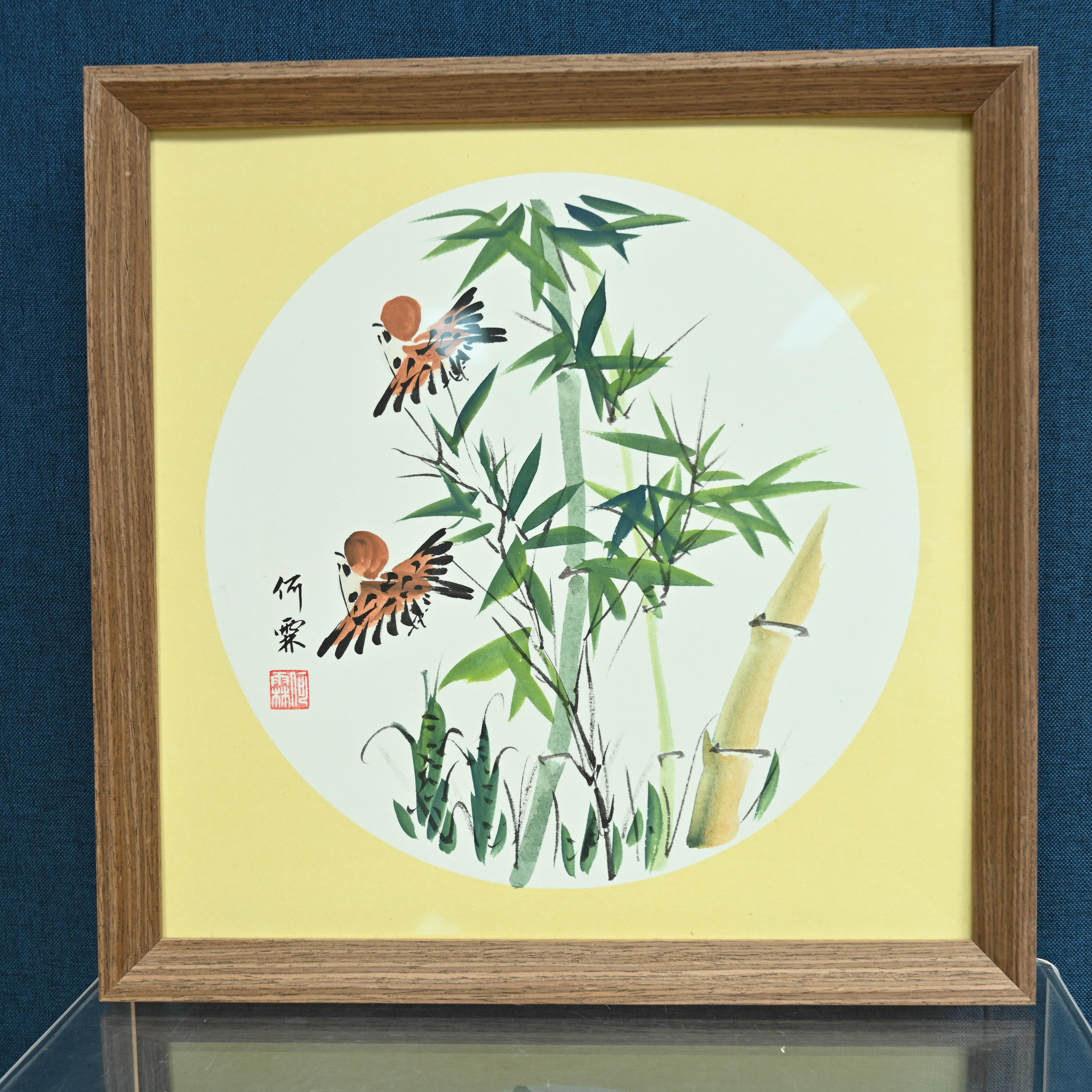 L-绘画作品竹子小鸟，尺寸35*35