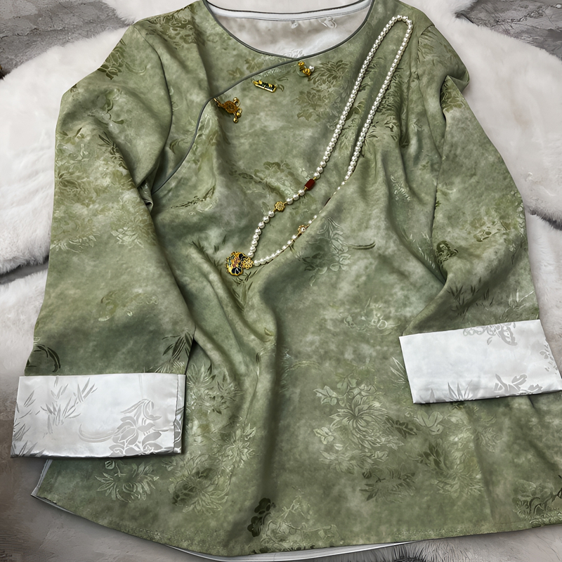 【双色缎新】双面色大码国风新中式草色上衣打底