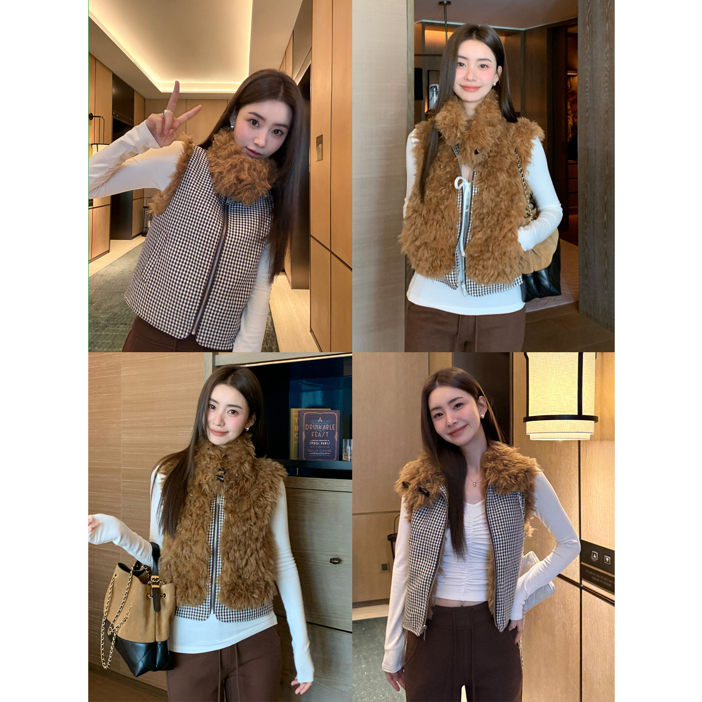 不冷BULENG  双面两穿羊羔毛马甲