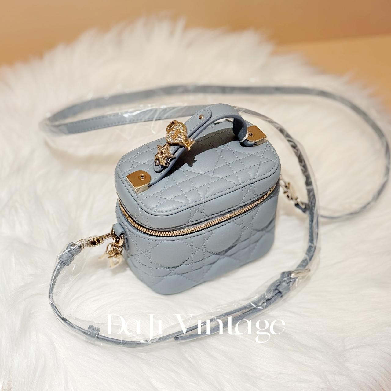 99新 DIOR/迪奥 大吉中古/Dior迪奥云雾蓝藤格纹小盒子斜挎包