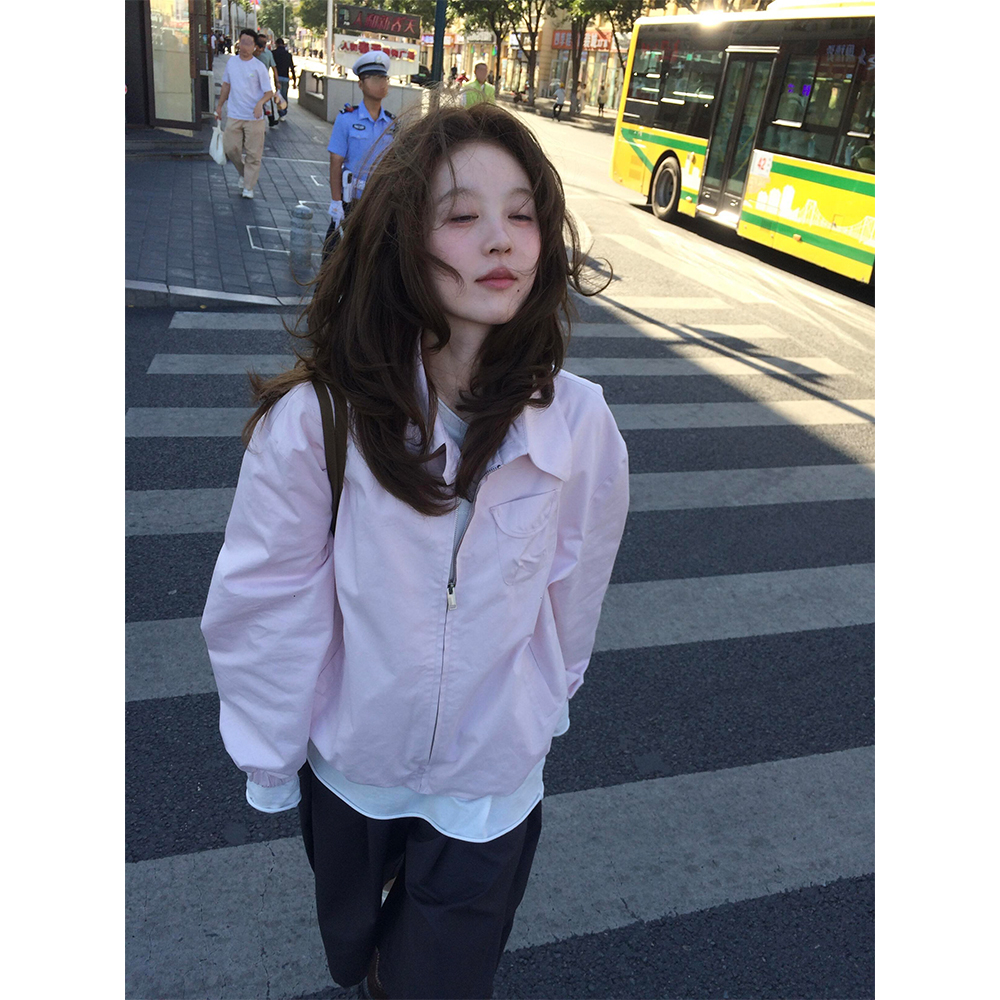 褶皱后摆工装夹克外套秋季上衣女22829#