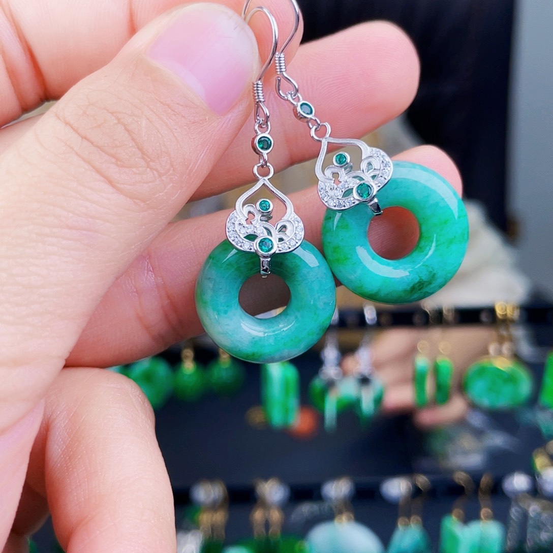 翡翠银S925镶嵌耳饰饰品