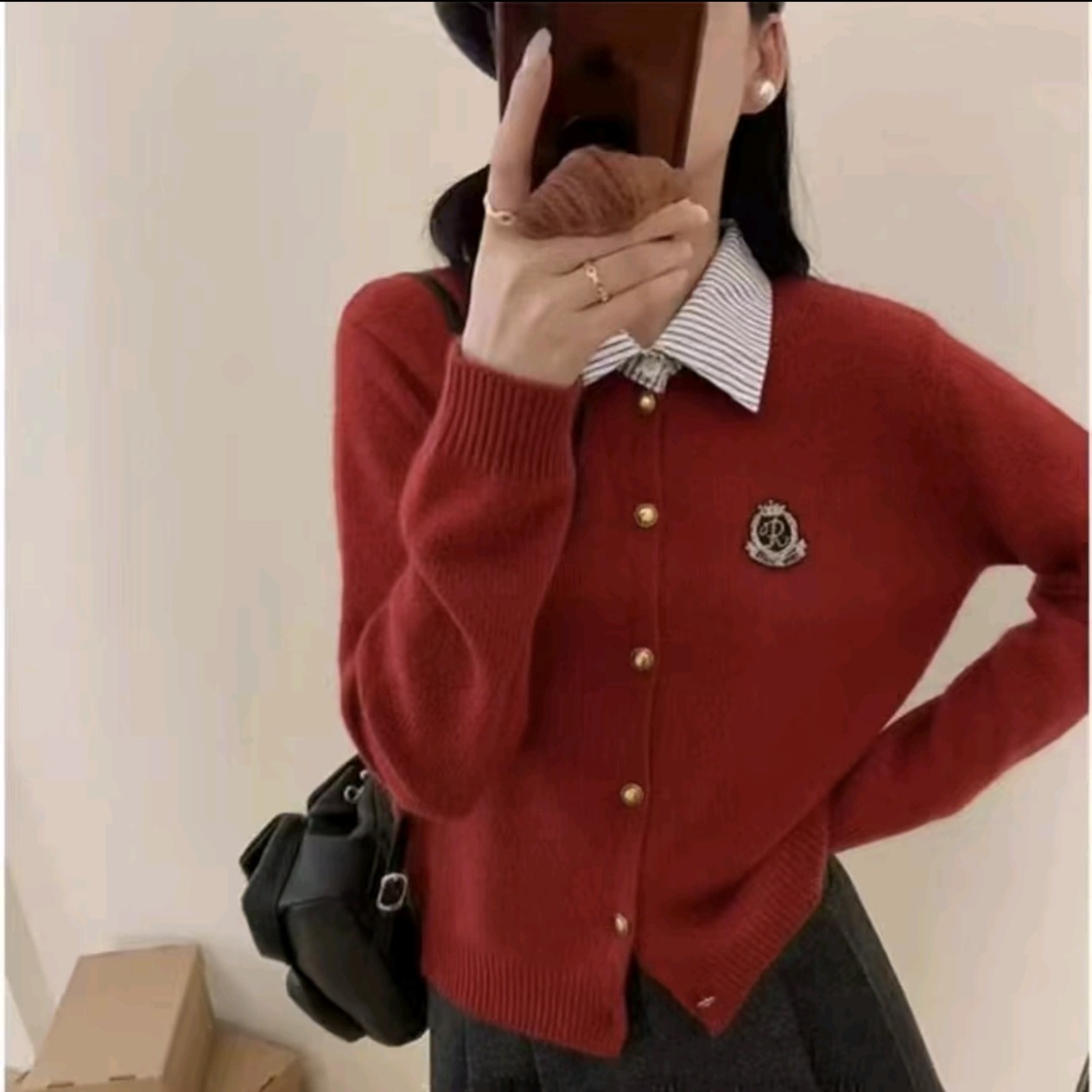 翻领拼接假两件毛衣（长约56）