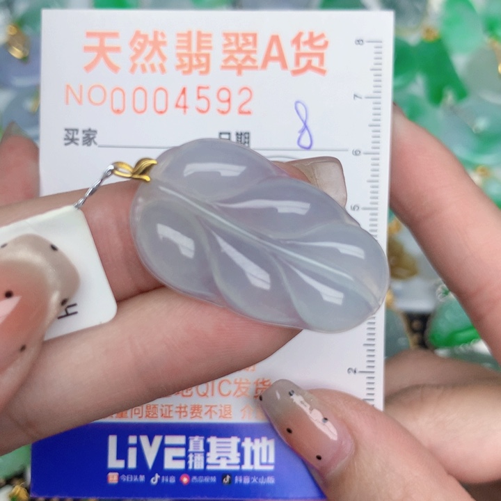 翡翠18K金镶嵌颈饰叶子