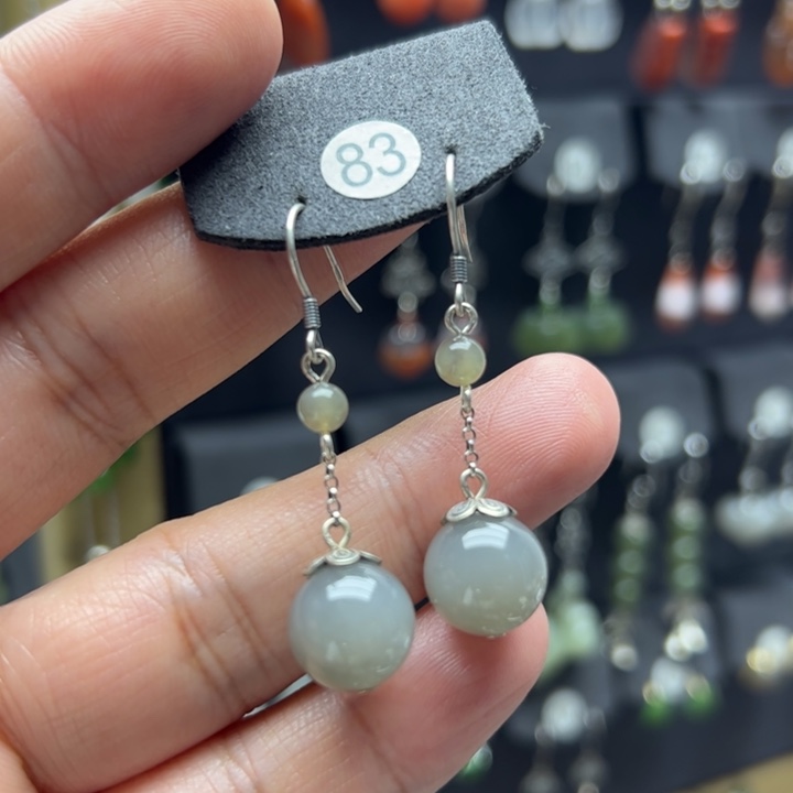 和田玉银S925镶嵌耳饰