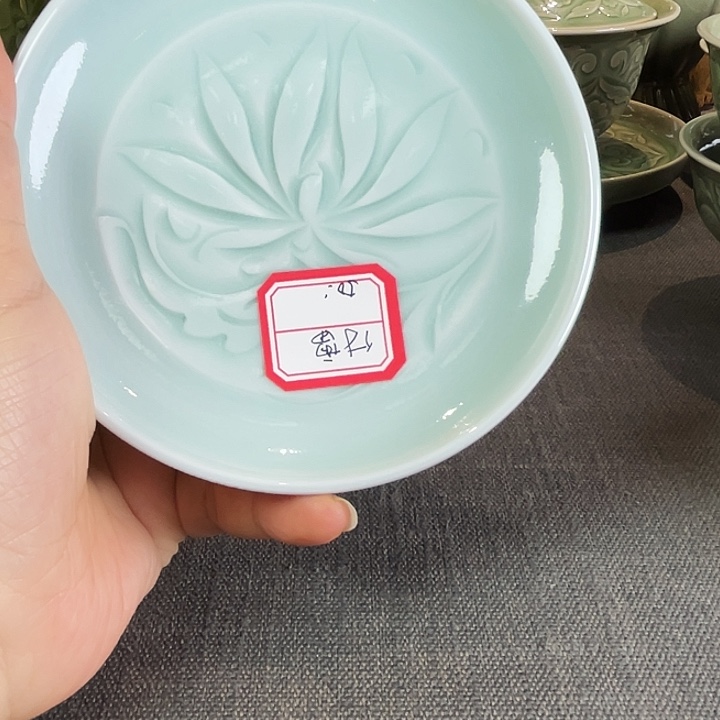 付***雷耀州窑天青釉杯托微瑕