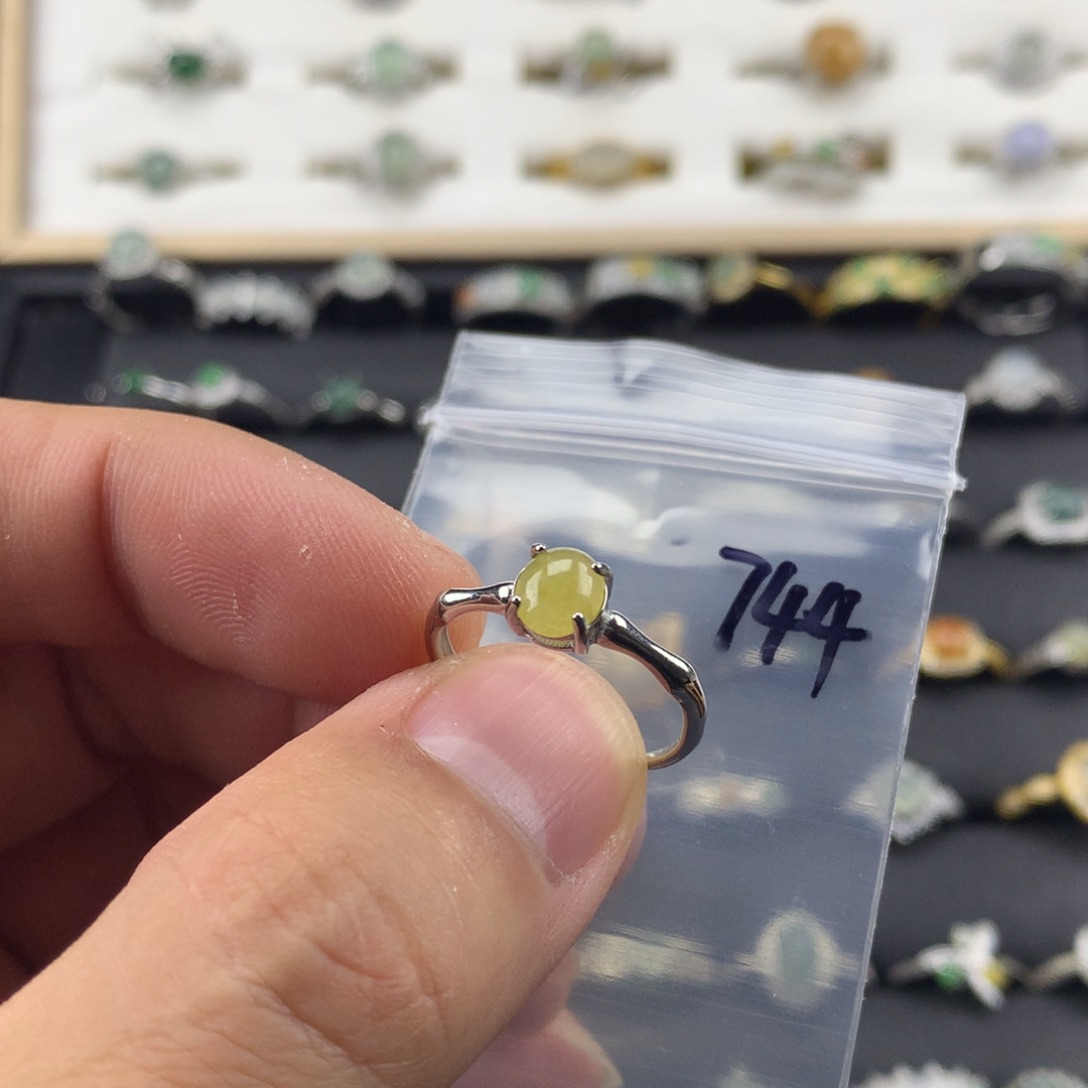 翡翠银S925镀金镶嵌戒指744