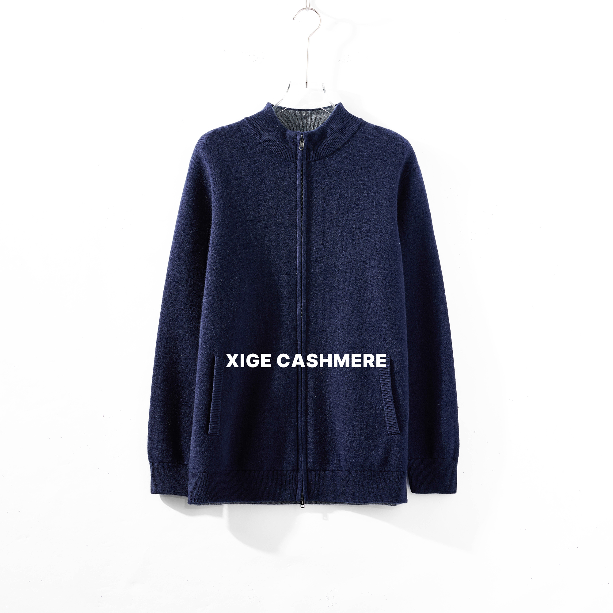 喜歌 100山羊绒男士秋冬长袖针织拉链开衫 8283