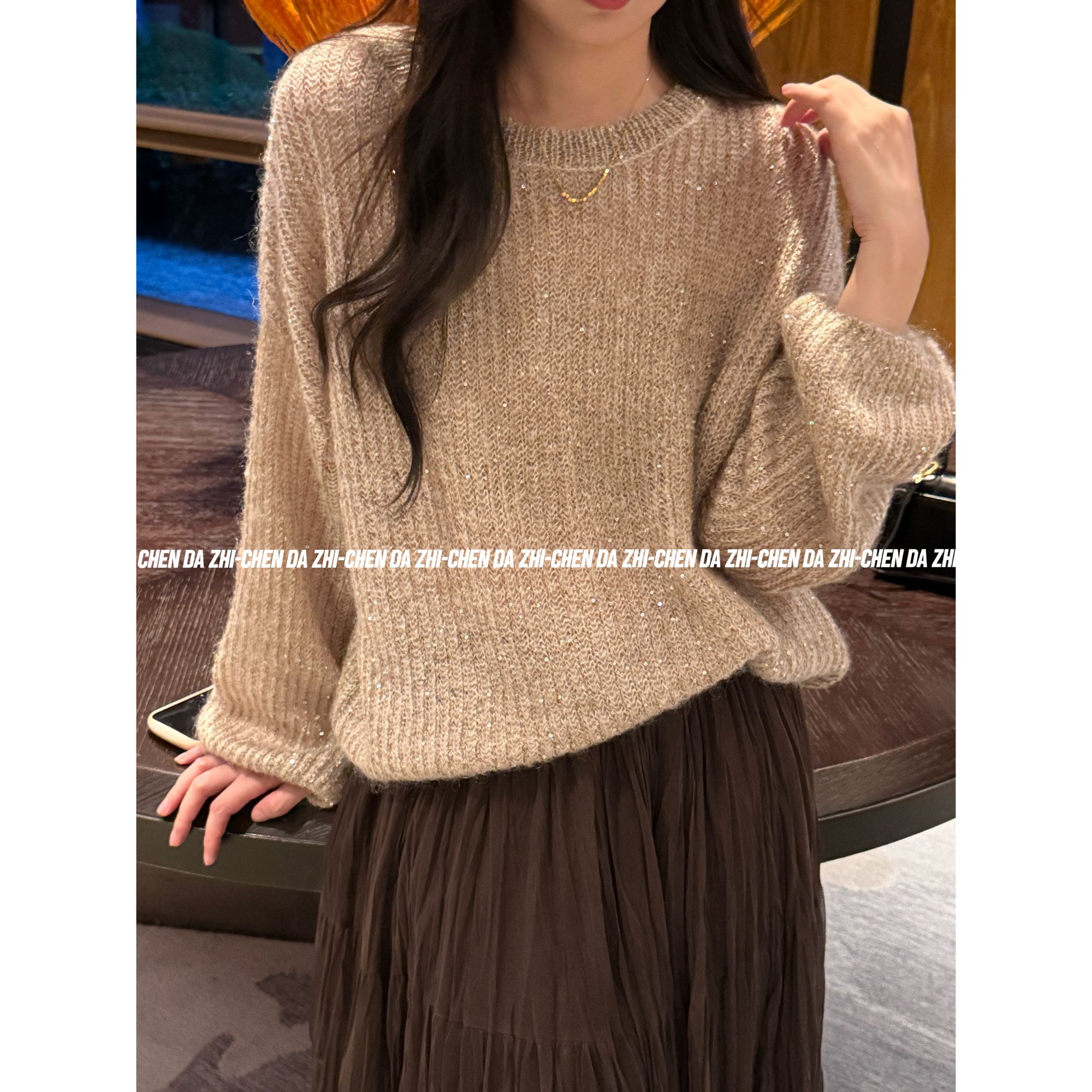 【大只定制】长岛冰茶 秋冬宽松极简风冬季针织打底毛衣5QZDD10775