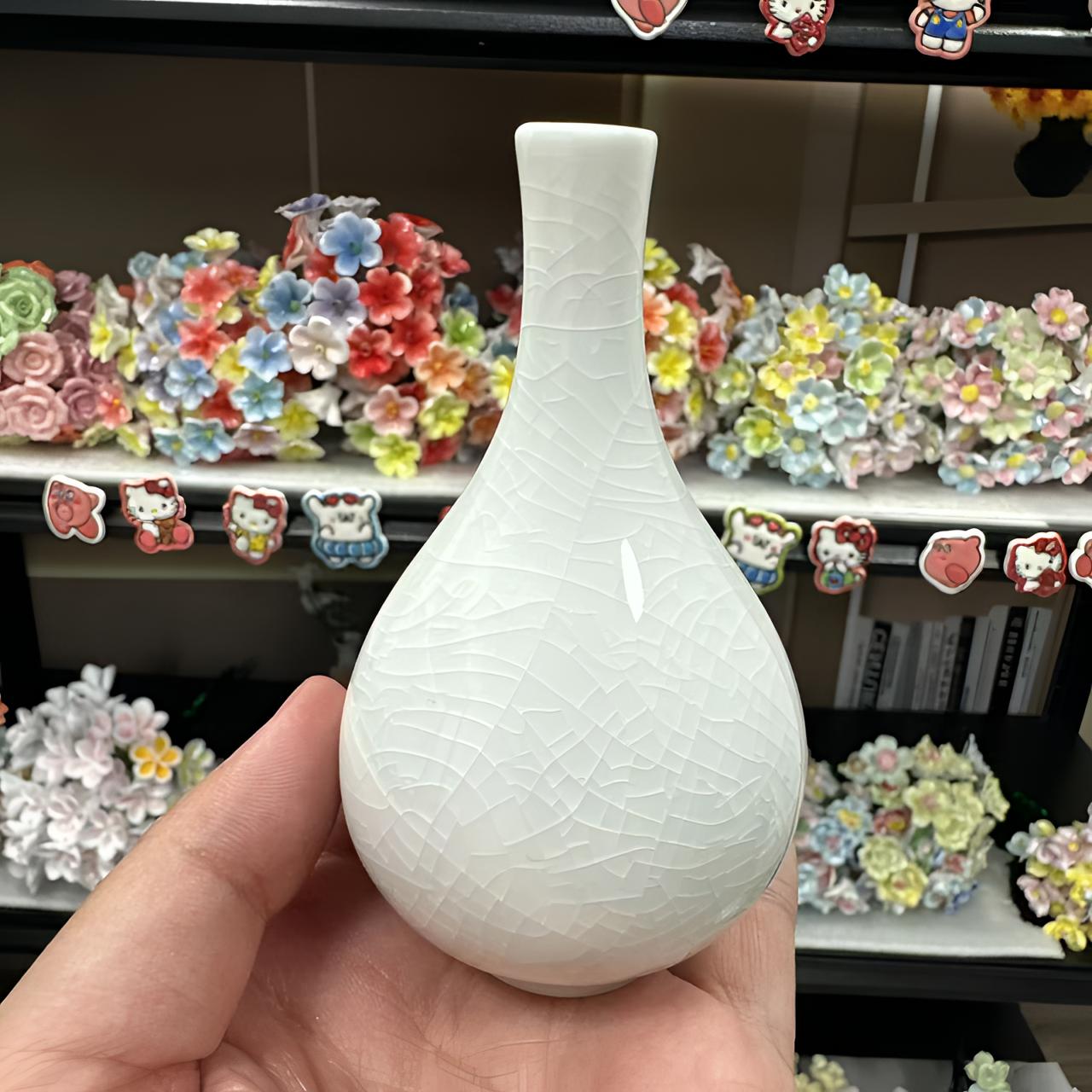 景德镇陶瓷花瓶手工迷你冰裂纯色款桌面陶瓷摆件家居插画装新款
