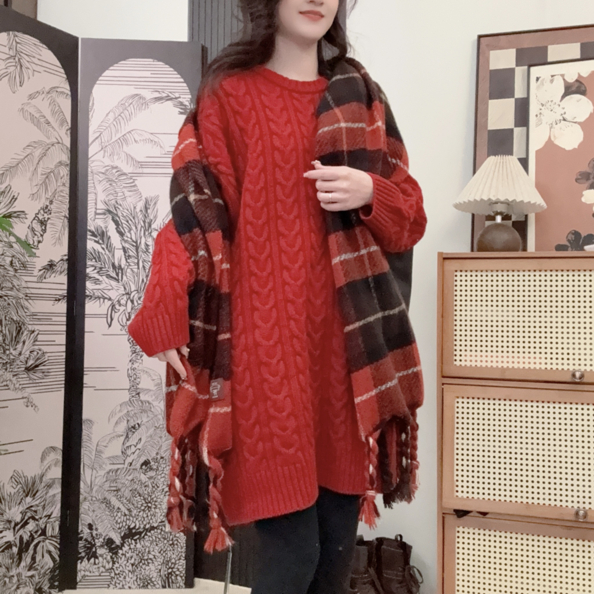 IXIAN女装-冬季新款全羊毛通勤慵懒风韩式时尚圆领套衫女装中长款