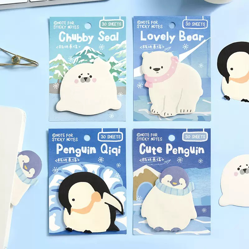 可爱卡通异形便利贴有粘性创意企鹅白熊学生留言手账便签