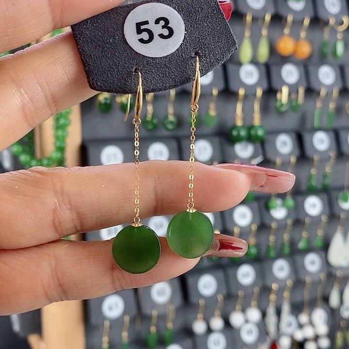 和田玉耳饰18K金镶嵌