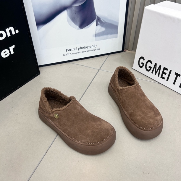 网红复古增高厚底棉鞋女款2025新款冬季加绒保暖一脚蹬全包勃肯鞋