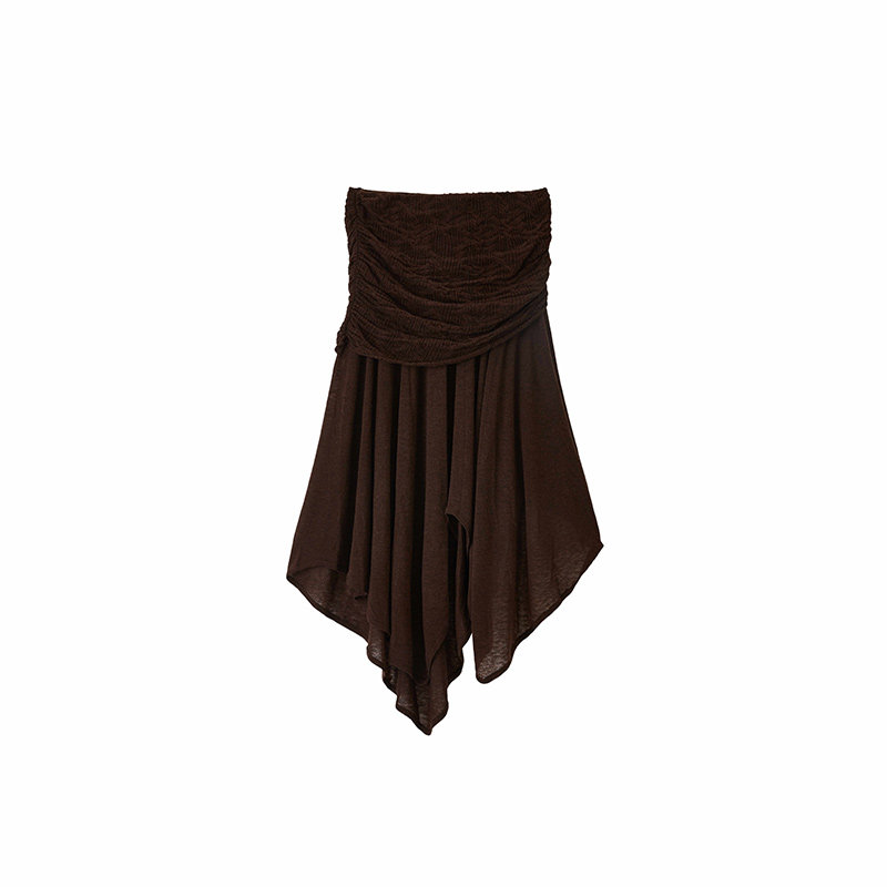 【ALWOOLS】新品26春夏绞花抽褶不规则针织半裙女