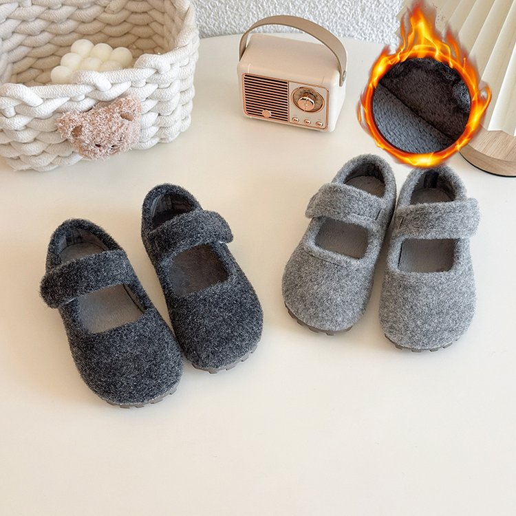 韩版儿童百搭勃肯鞋毛毛鞋25冬季女童软底皮鞋绒面宝宝加绒保暖鞋