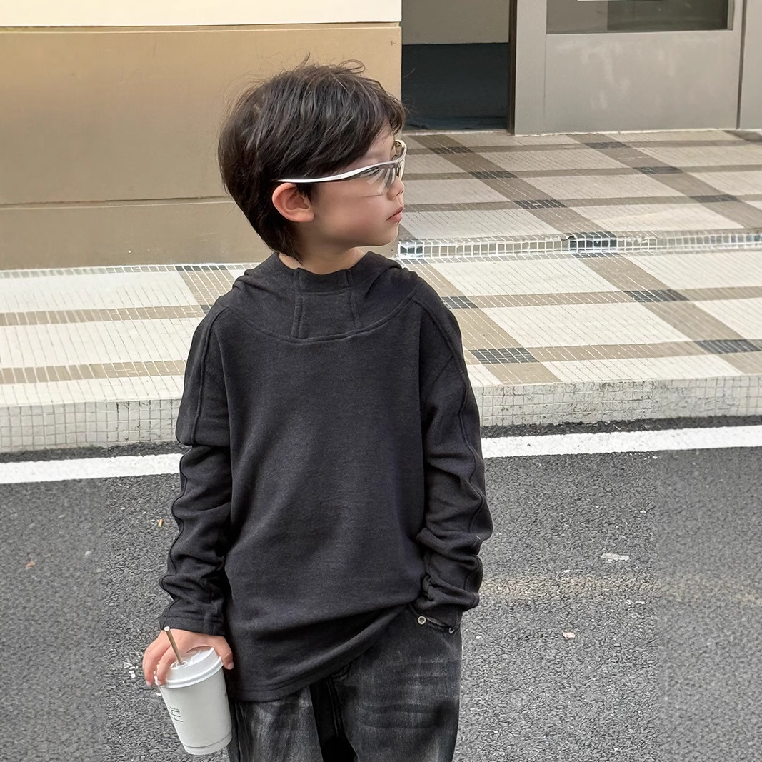 童装男童帽衫2025新款儿童洋气内搭女童打底衫德绒T恤长袖潮H145