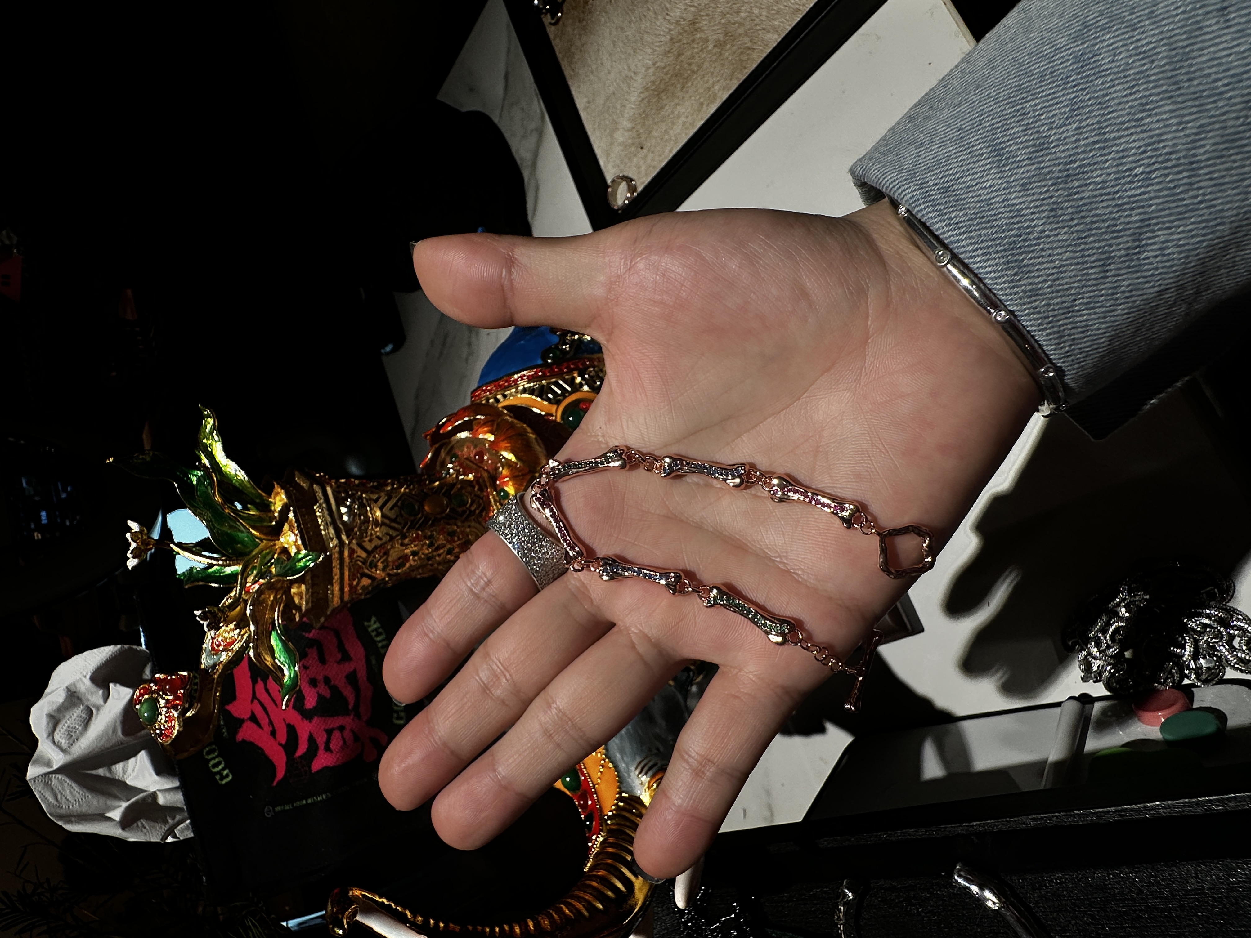 合金手链 【涅槃 变色龙 神骨手链】神骨玫瑰黄炫彩锆手链国潮风