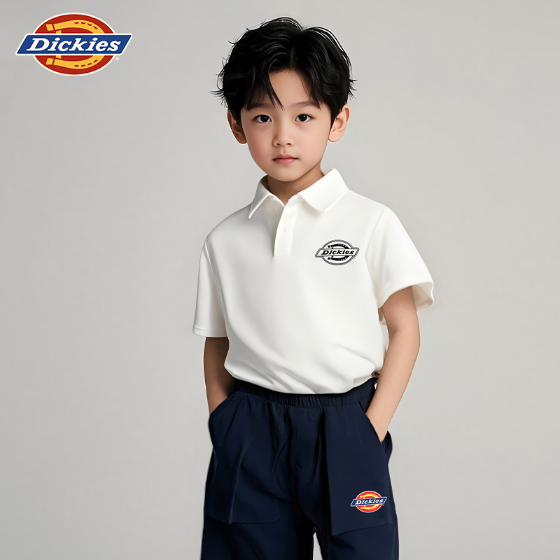 Dickies童装儿童夏季短袖圆领T恤翻领撞色polo衫小童时尚洋气内搭