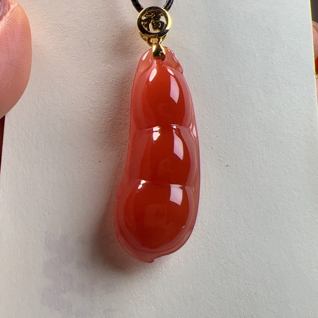 南红玛瑙18K金南红福豆18K金镶嵌