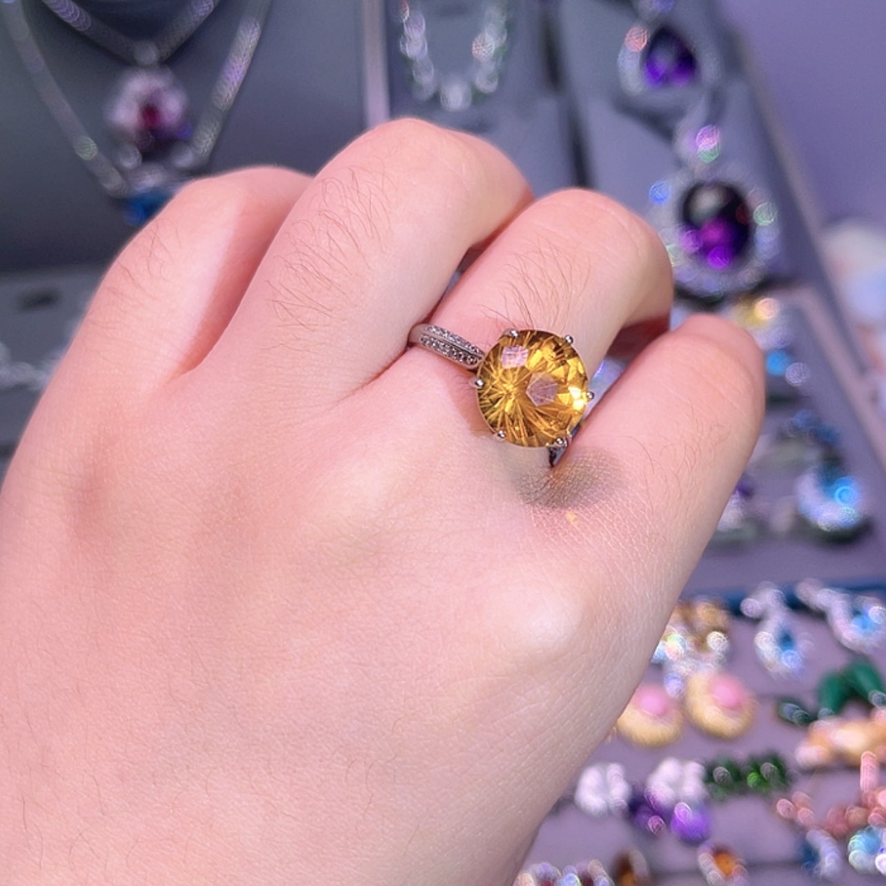 【闪购商品】黄晶戒指银S925镶嵌戒指