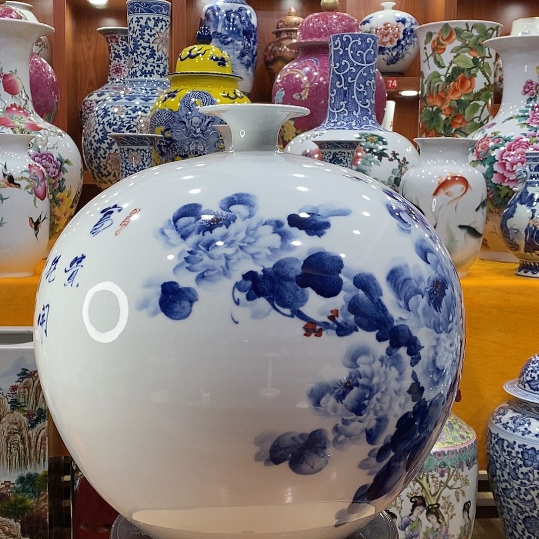 摆件超*景德镇陶瓷青花石榴瓶