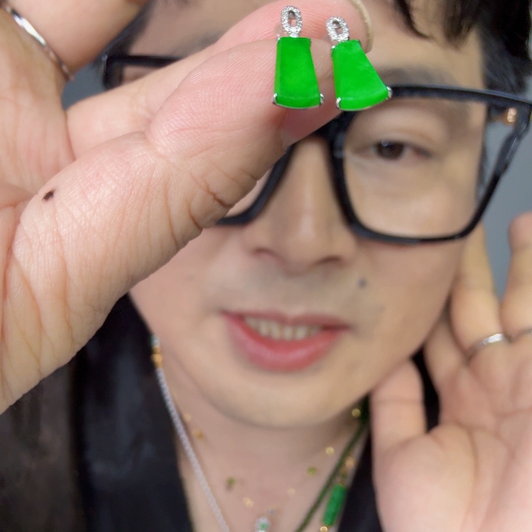 f***n翡翠18K金镶嵌颈饰一对