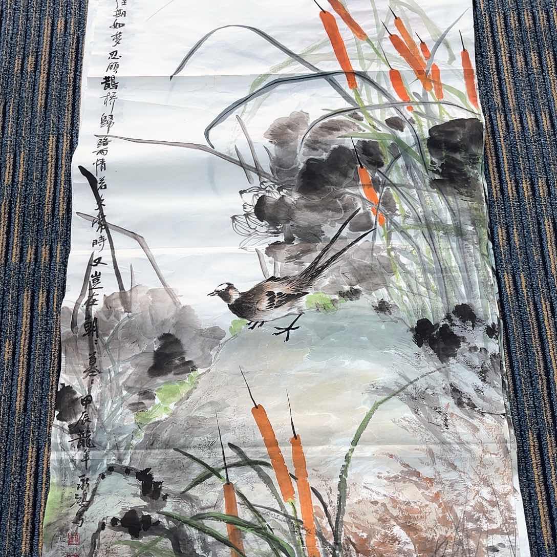 国画四尺花鸟作品朱