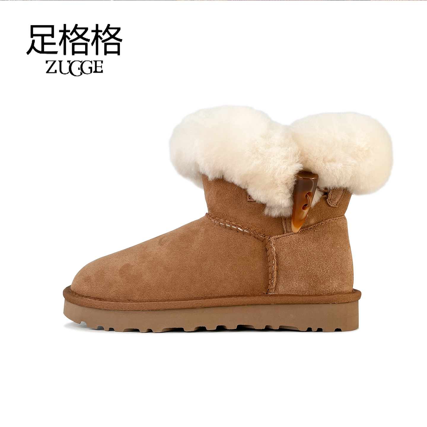 [一粒牛角扣薄底]桑坡羊皮毛一体冬季保暖加厚低帮雪地靴短筒时尚