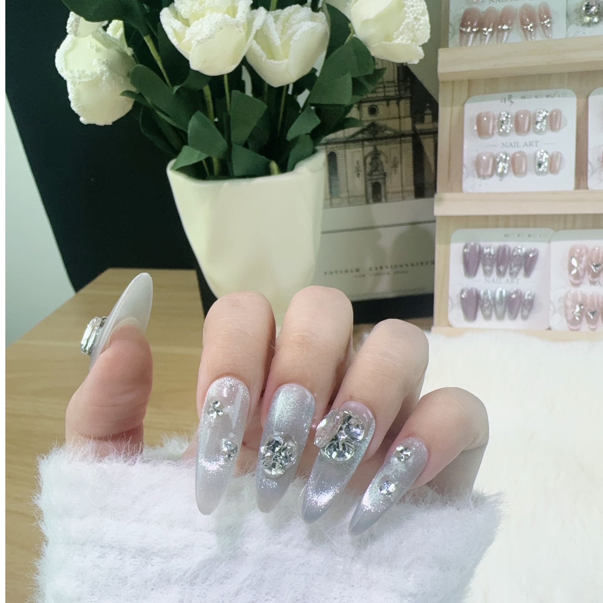 （亮晶幻闪）纯手工穿戴甲高级感美甲贴片成品甲可拆卸显白