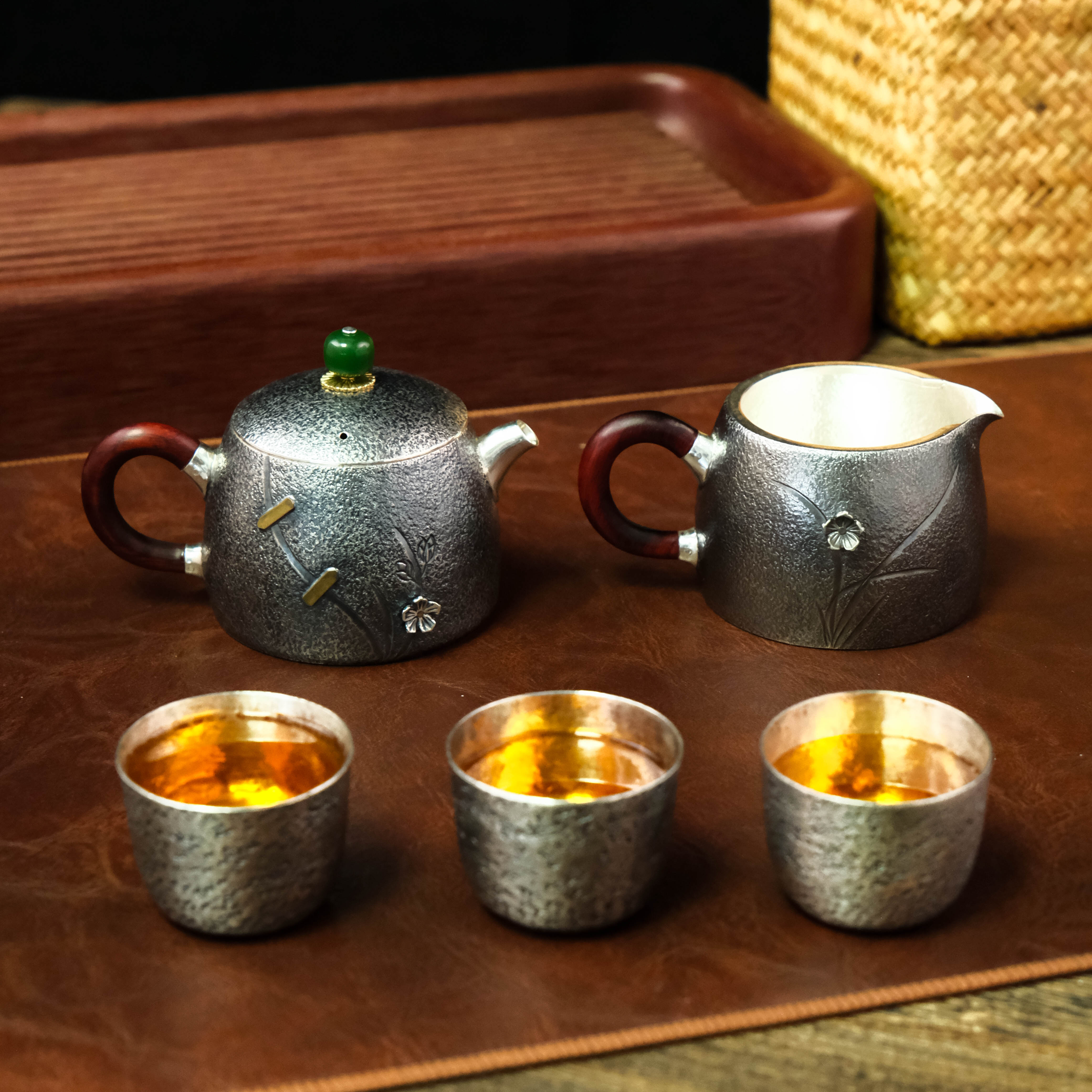 壶尔摩斯《兰香》套组一壶三杯一公道 手工足银999家用套组