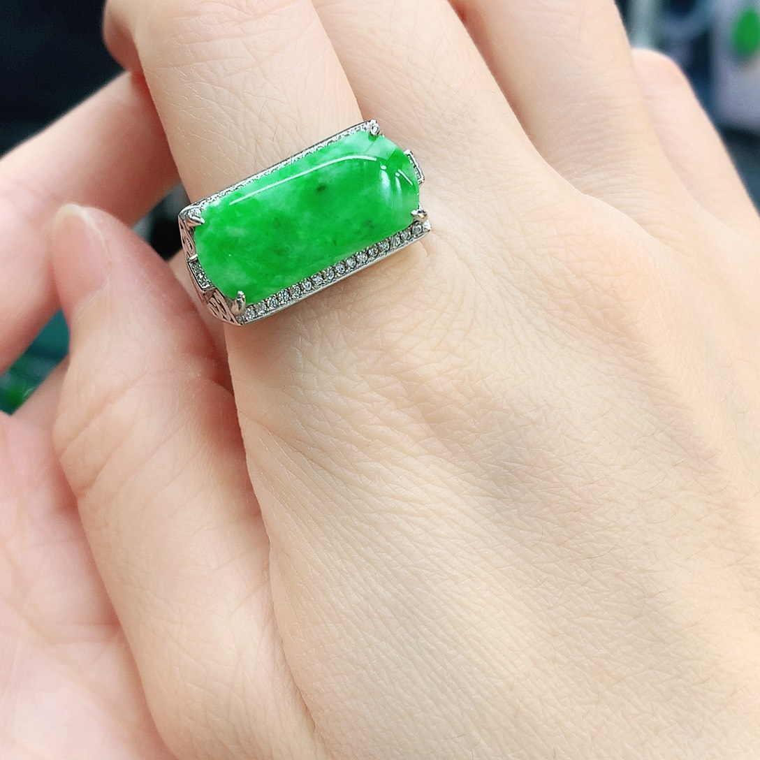 银S925镶嵌戒指翡翠男戒