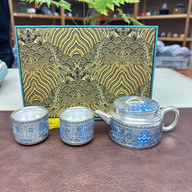 【闪购商品】鎏银福龙茶具套装陶瓷快客杯一壶二杯便携式泡茶器